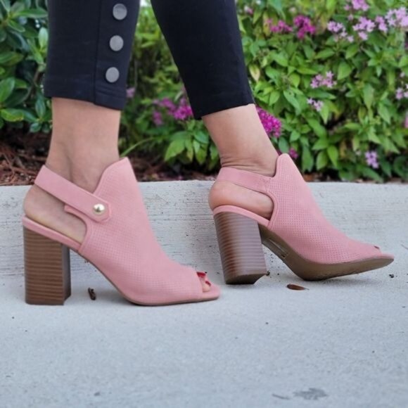 Shoes - Peep Toe Chunky Heel Slingback Booties Blush Color